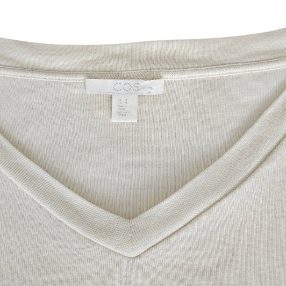 COS Cream V-Neck Cotton Pullover S-shirt Long Sleeve - Picture 2 of 9